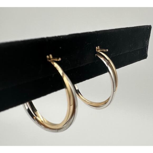 Ralph Lauren 14k RL Signed White And Yellow Gold Hoop Pierced Earrings 1.43grams